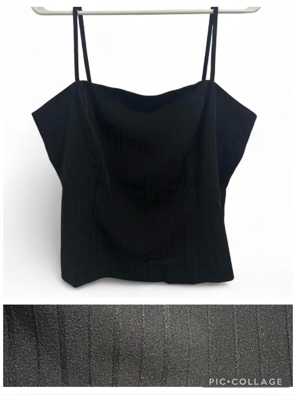 Vintage Y2K Black Pinstripe Spaghetti Strap Crop Top - Size 13/14